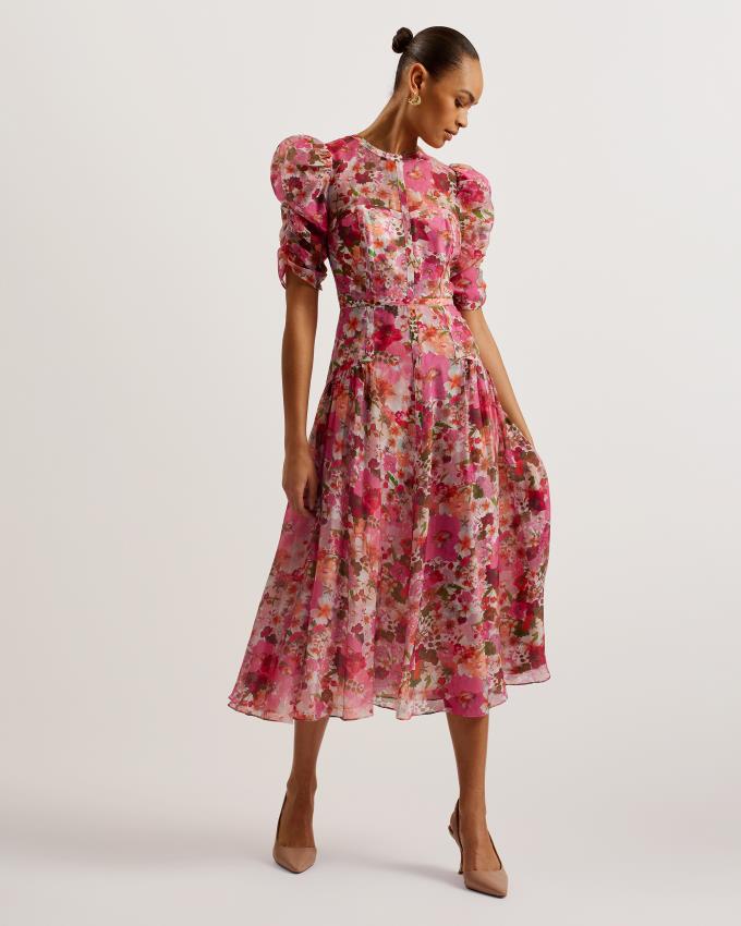 Peignoir Ted Baker Floral Print Puff Sleeve Midi Rose Femme | UQR-89544747